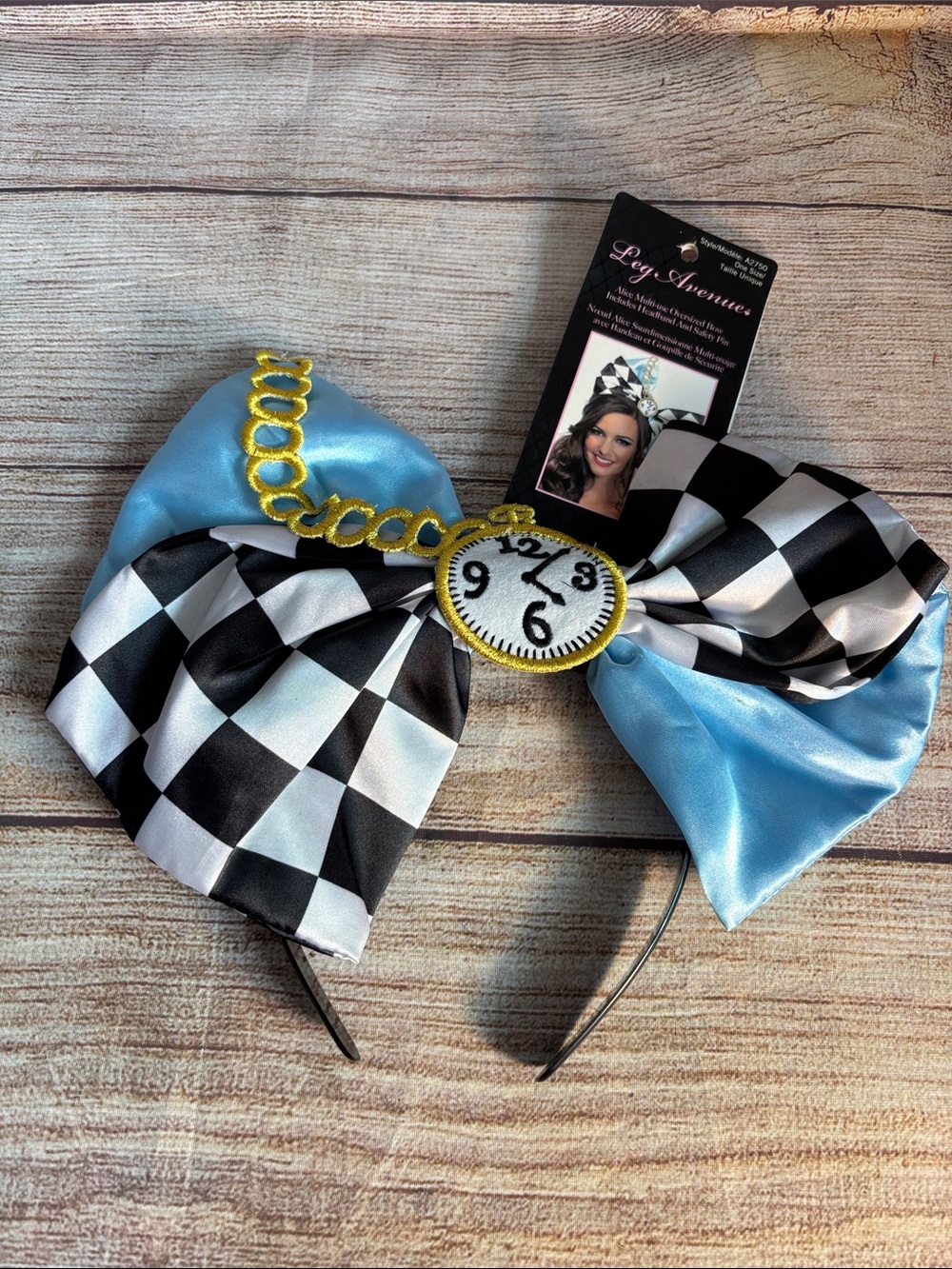 Leg Avenue Blue & Black Checkered Bow Headband with Pocket Watch Accent
